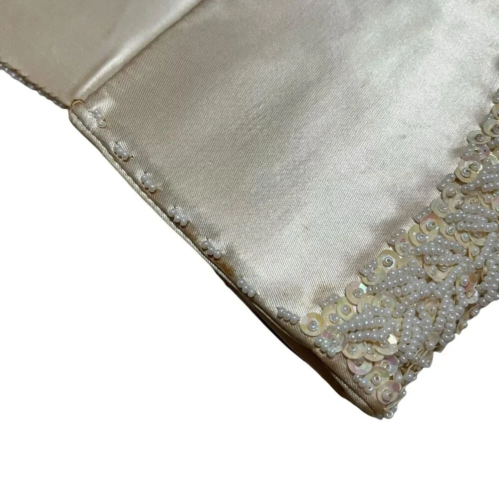 Vintage Cream Satin Beaded Sequin Iridescent Clutch